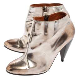 Lanvin Silver/Brown Leather Pointed Toe Booties Size 37.5