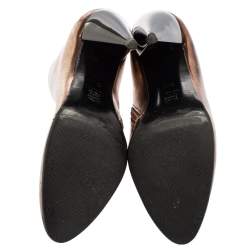 حذاء بوت لانفان جلد بني وفضي مقدمة مدببة مقاس 37.5