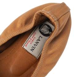 Pre Owned Lanvin Tan Leather Scrunch Ballet Flats Size 37