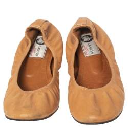 Pre Owned Lanvin Tan Leather Scrunch Ballet Flats Size 37