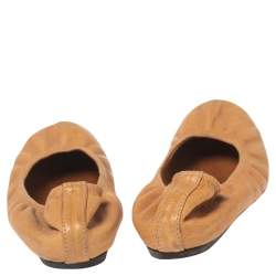 Pre Owned Lanvin Tan Leather Scrunch Ballet Flats Size 37