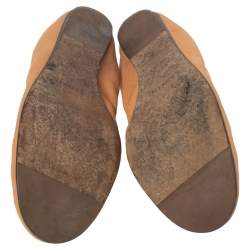 Pre Owned Lanvin Tan Leather Scrunch Ballet Flats Size 37
