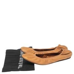 Pre Owned Lanvin Tan Leather Scrunch Ballet Flats Size 37