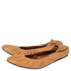 Pre Owned Lanvin Tan Leather Scrunch Ballet Flats Size 37