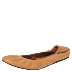 Pre Owned Lanvin Tan Leather Scrunch Ballet Flats Size 37