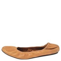 Pre Owned Lanvin Tan Leather Scrunch Ballet Flats Size 37