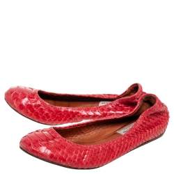 Lanvin Red Python Leather Scrunch Ballet Flats Size 36