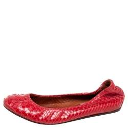 Lanvin Red Python Leather Scrunch Ballet Flats Size 36