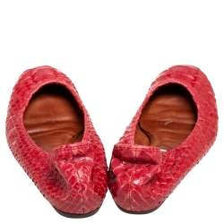 Lanvin Red Python Leather Scrunch Ballet Flats Size 36