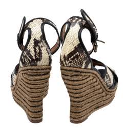 Lanvin Beige/Brown Python Embossed Leather Platform Wedge Sandals Size 37