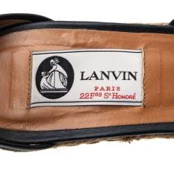 Lanvin Beige/Brown Python Embossed Leather Platform Wedge Sandals Size 37
