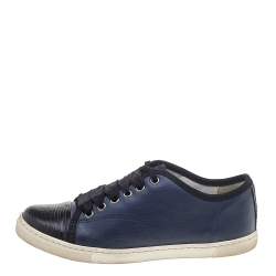 Lanvin Black/Navy Blue Lizard Embossed and Leather Low Top Sneakers Size 36