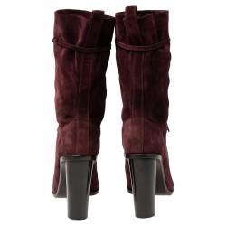 Pre Owned Lanvin Burgundy Suede Tassel Mid Calf Boots Size 40