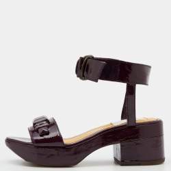 Pre Owned Lanvin Purple Patent Leather Platform Ankle Strap Sandals Size 37