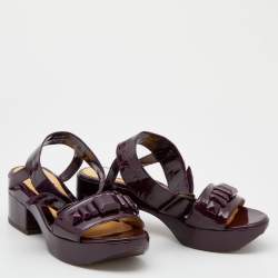 Pre Owned Lanvin Purple Patent Leather Platform Ankle Strap Sandals Size 37