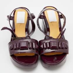 Pre Owned Lanvin Purple Patent Leather Platform Ankle Strap Sandals Size 37