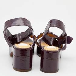 Pre Owned Lanvin Purple Patent Leather Platform Ankle Strap Sandals Size 37