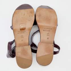 Pre Owned Lanvin Purple Patent Leather Platform Ankle Strap Sandals Size 37