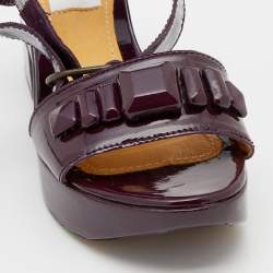 Pre Owned Lanvin Purple Patent Leather Platform Ankle Strap Sandals Size 37
