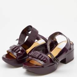 Pre Owned Lanvin Purple Patent Leather Platform Ankle Strap Sandals Size 37