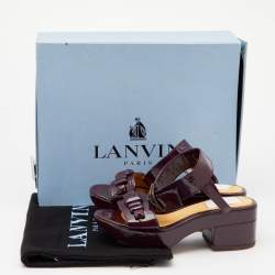 Pre Owned Lanvin Purple Patent Leather Platform Ankle Strap Sandals Size 37