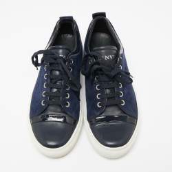 Pre Owned Lanvin Navy Blue/Black Suede and Leather DDB1 Low Top Sneakers Size 38 