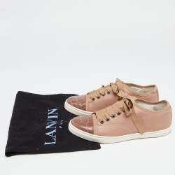 Pre Owned Lanvin Brown Croc Embossed And Leather Low Top Sneakers Size 36