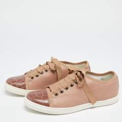 Pre Owned Lanvin Brown Croc Embossed And Leather Low Top Sneakers Size 36