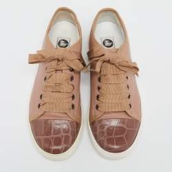 Pre Owned Lanvin Brown Croc Embossed And Leather Low Top Sneakers Size 36