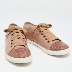 Pre Owned Lanvin Brown Croc Embossed And Leather Low Top Sneakers Size 36