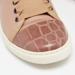 Pre Owned Lanvin Brown Croc Embossed And Leather Low Top Sneakers Size 36