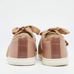 Pre Owned Lanvin Brown Croc Embossed And Leather Low Top Sneakers Size 36