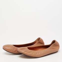 Pre Owned Lanvin  Brown Leather Scrunch Ballet Flats Size 36