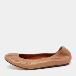 Pre Owned Lanvin  Brown Leather Scrunch Ballet Flats Size 36