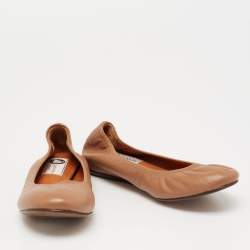 Pre Owned Lanvin  Brown Leather Scrunch Ballet Flats Size 36