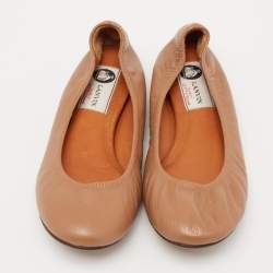 Pre Owned Lanvin  Brown Leather Scrunch Ballet Flats Size 36