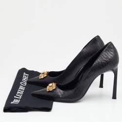 Pre Owned Lanvin Black Leather Embellished Pumps Size 38