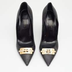 Pre Owned Lanvin Black Leather Embellished Pumps Size 38