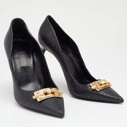 Pre Owned Lanvin Black Leather Embellished Pumps Size 38