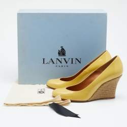 Pre Owned Lanvin Yellow Patent Leather Wedge Pumps Size 37