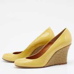 Pre Owned Lanvin Yellow Patent Leather Wedge Pumps Size 37