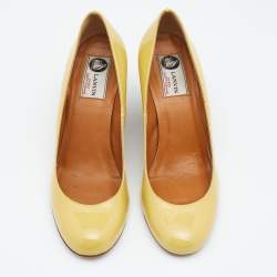 Pre Owned Lanvin Yellow Patent Leather Wedge Pumps Size 37