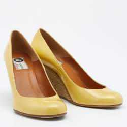 Pre Owned Lanvin Yellow Patent Leather Wedge Pumps Size 37