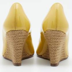 Pre Owned Lanvin Yellow Patent Leather Wedge Pumps Size 37