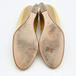 Pre Owned Lanvin Yellow Patent Leather Wedge Pumps Size 37