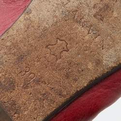 Pre Owned Lanvin Burgundy Leather Bow Scrunch Ballet Flats Size 39