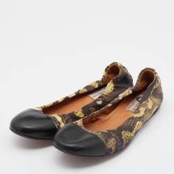 Lanvin Multicolor Printed Fabric and Leather Scrunch Ballet Flats Size 38