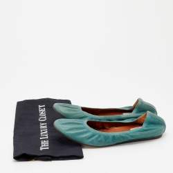 Pre Owned Lanvin Sea Green Leather Scrunch Ballet Flats Size 41