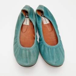 Pre Owned Lanvin Sea Green Leather Scrunch Ballet Flats Size 41