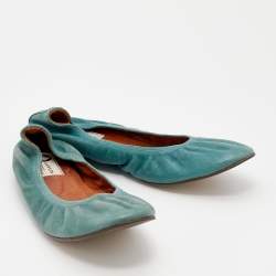 Pre Owned Lanvin Sea Green Leather Scrunch Ballet Flats Size 41